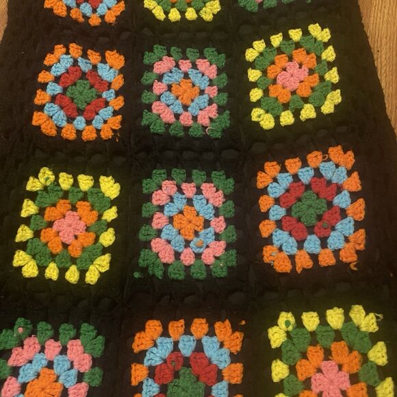 Emma & Posh Crochet Granny Squares Pencil Dress Womens Large Black Square Neck - Picture 4 of 8